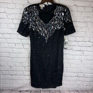 Vintage JMD New York Dress Size Medium Silk Handmade Beaded‎ Sequin Party NWT